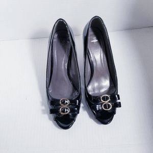 BEAUTY HEEL 3 INCH BLACK SHINY HEEL WITH BOWS SIZE 7